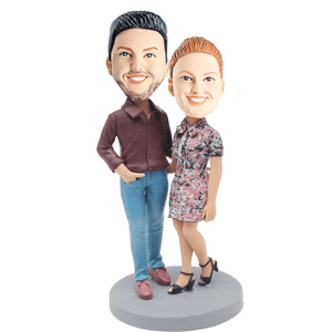 Casual Couple In Vintage Clothing Custom Couple Bobblehead