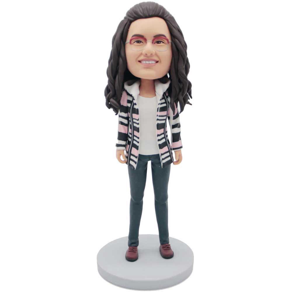 Casual Lady In Coat Custom Figure Bobblehead