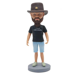 Casual Male In Black T-shirt And Blue Shorts Custom Figure Bobblehead