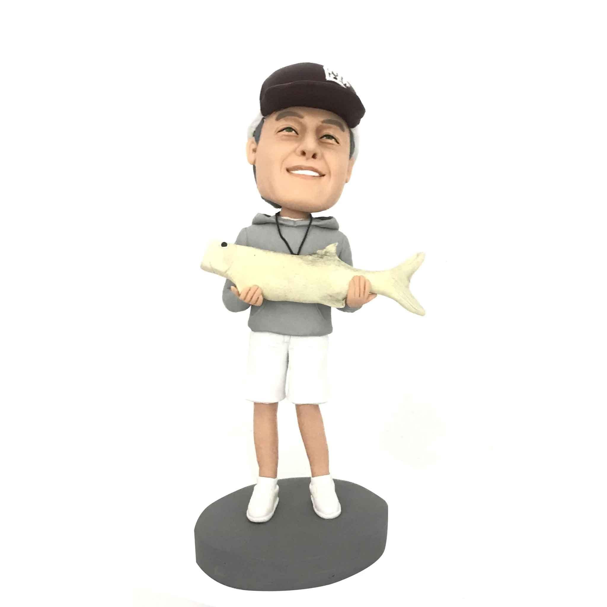 Casual Man Holding Fish Custom Figure Bobblehead  