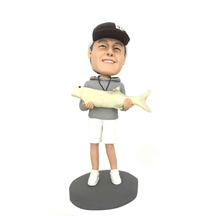 Casual Man Holding Fish Custom Figure Bobblehead