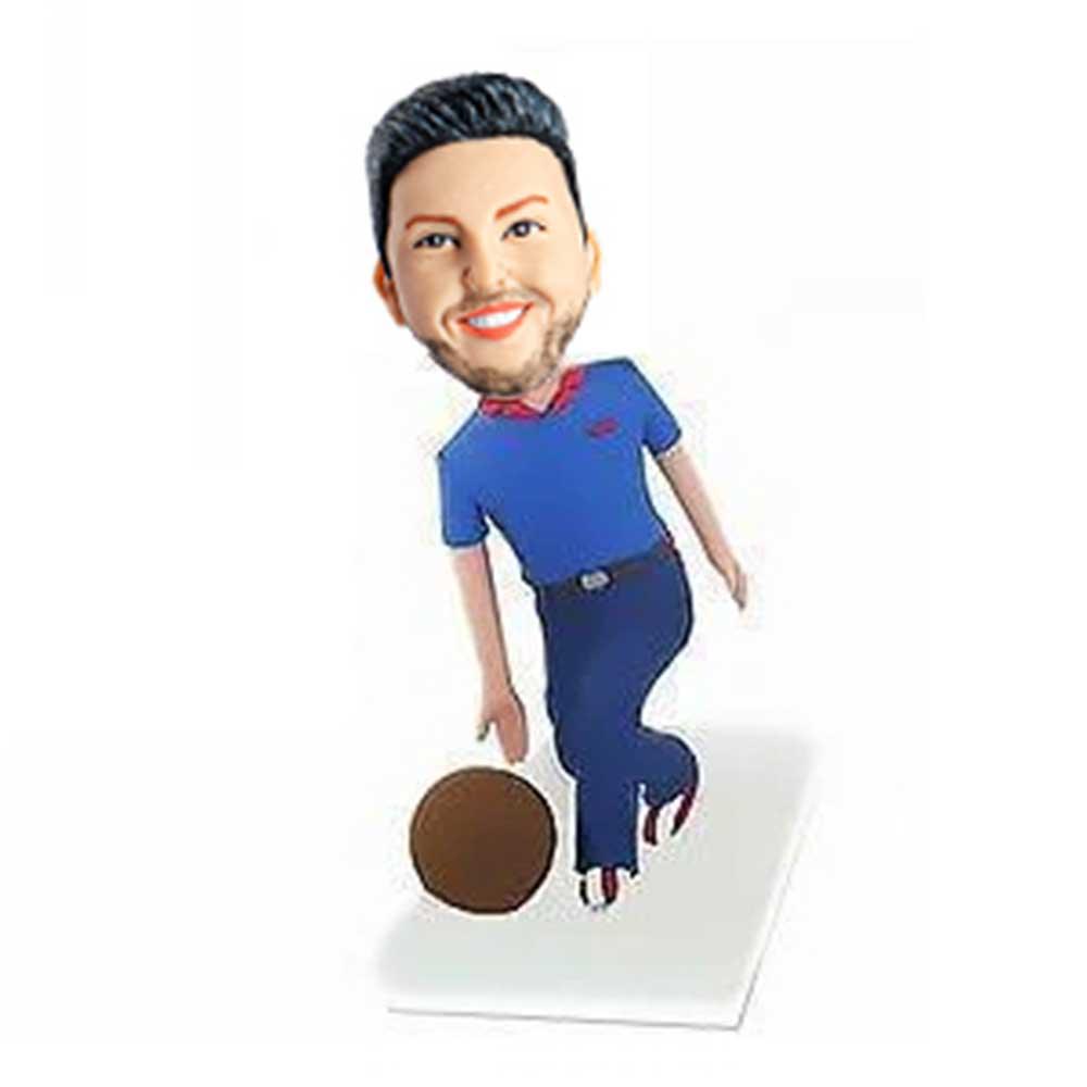 Casual Man Playing Bowling Custom Figure Bobblehead