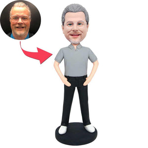 Casual Man with Hands in Pockets Custom Figure Bobbleheads