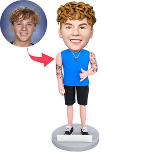 Casual Tattoo Man with Shaka Sign Custom Figure Bobbleheads