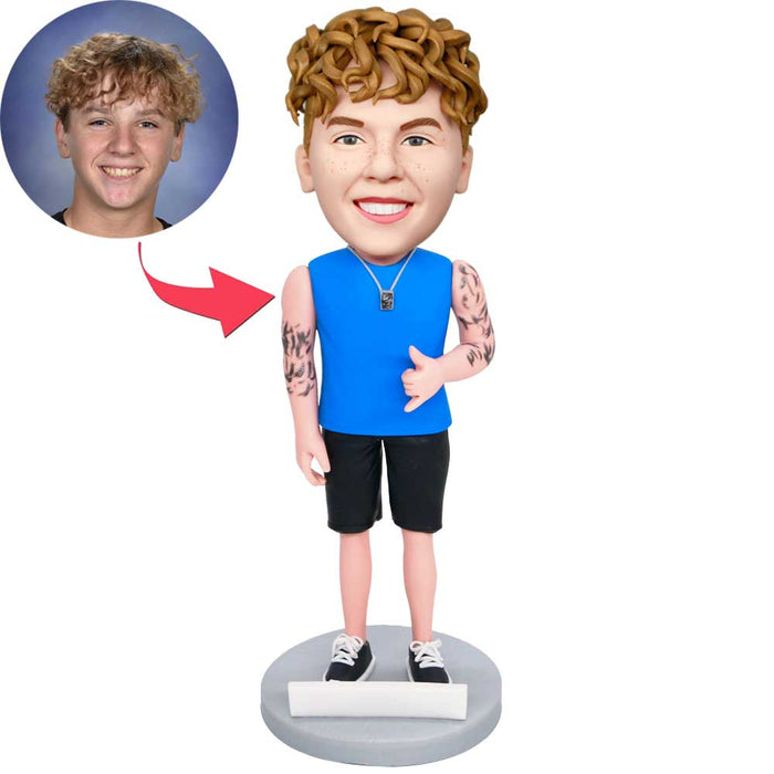 Casual Tattoo Man with Shaka Sign Custom Figure Bobbleheads