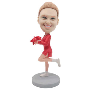 Charming Cheerleader In Red Short Skirt Custom Figure Bobblehead