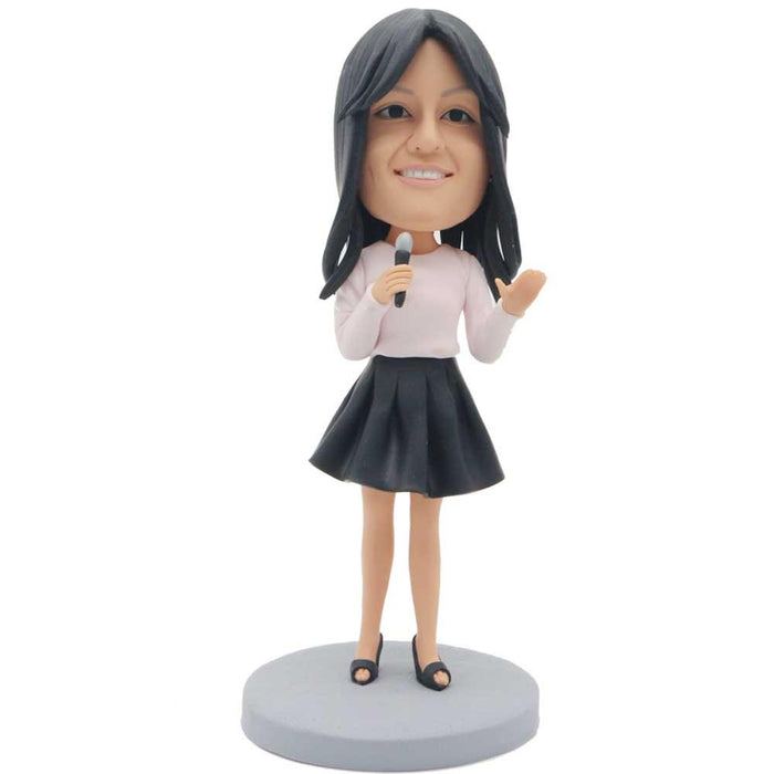 Charming Female Singer With A Microphone Custom Figure Bobblehead