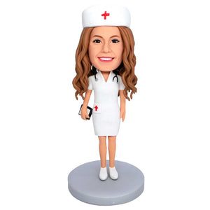 Charming White-robed Nurse Paramedic Custom Figure Bobbleheads