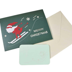 Christmas 3D Pop Up Card-Christmas House And Santa Claus Skiing
