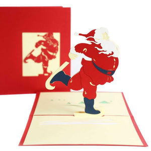 Christmas 3D Pop Up Card-Santa Claus Skiing On The Snow Handmade