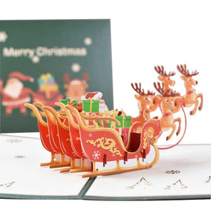 Christmas 3D Pop Up Card-Santa Sleigh And Reindeer
