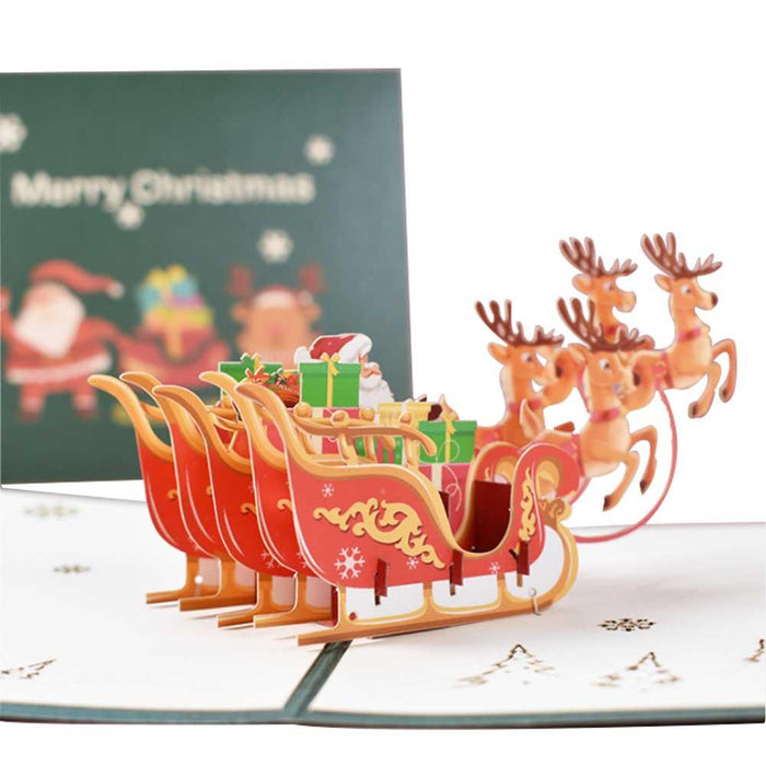 Christmas 3D Pop Up Card-Santa Sleigh And Reindeer
