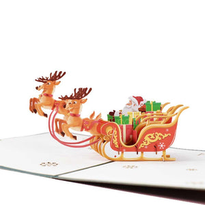 Christmas 3D Pop Up Card-Santa Sleigh And Reindeer