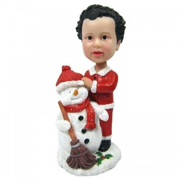 Christmas Boy with Lovely Snowman Gift Custom Figure Bobblehead