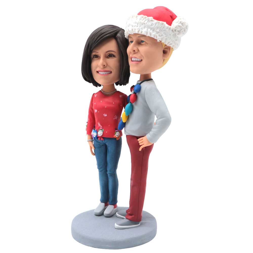 Christmas Sweet Couple In Christmas Costume Custom Figure Bobbleheads