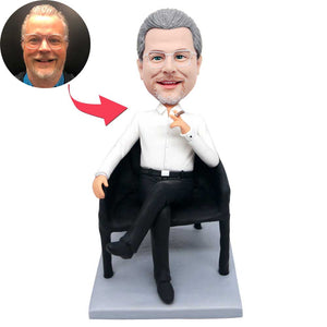Cool Boss In Suit Sitting On A Chair Smoking A Cigar Gift Custom Figure Bobbleheads
