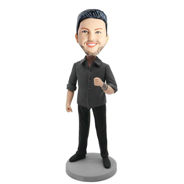 Cool Casual Man With One Hand Fist Custom Figure Bobblehead