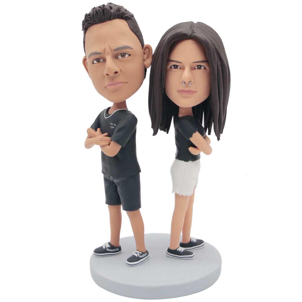 Cool Couple Back To Back Custom Figure Bobbleheads