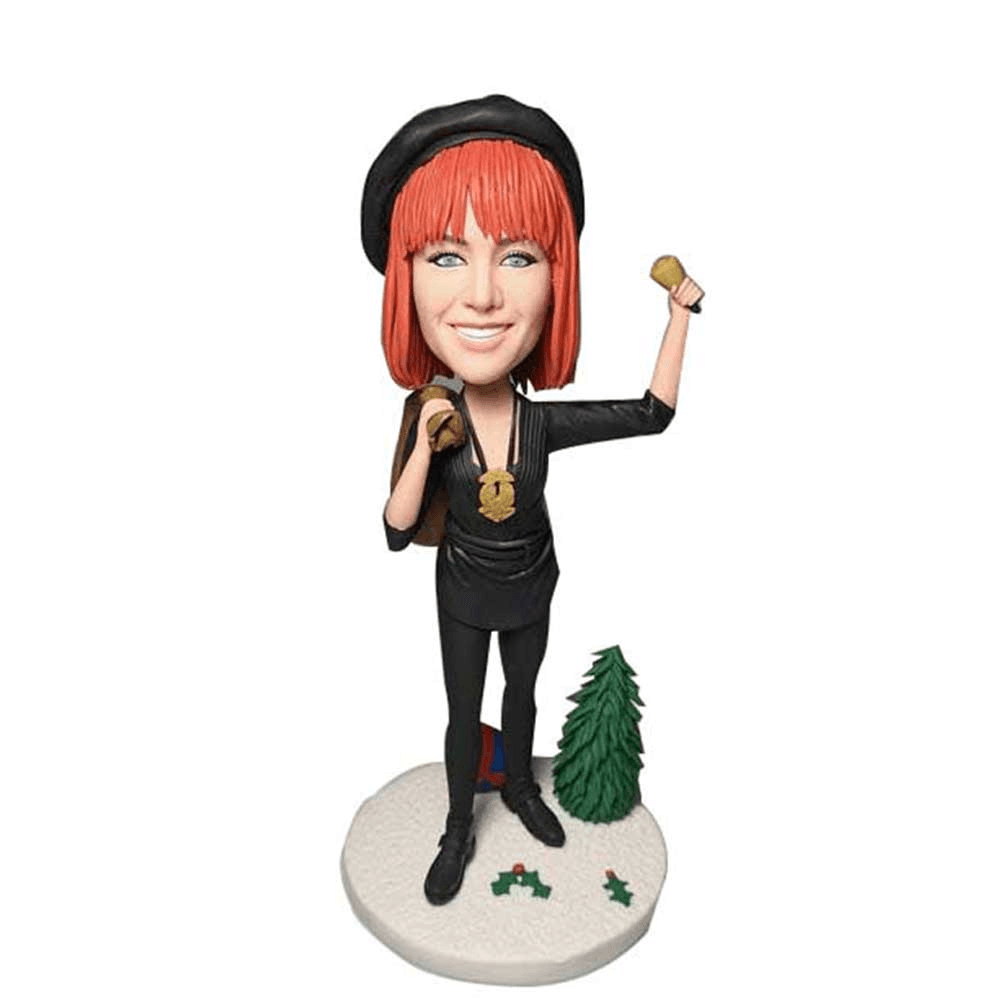 Cool Female Christmas Helper In Leather Clothes Custom Figure Bobblehead