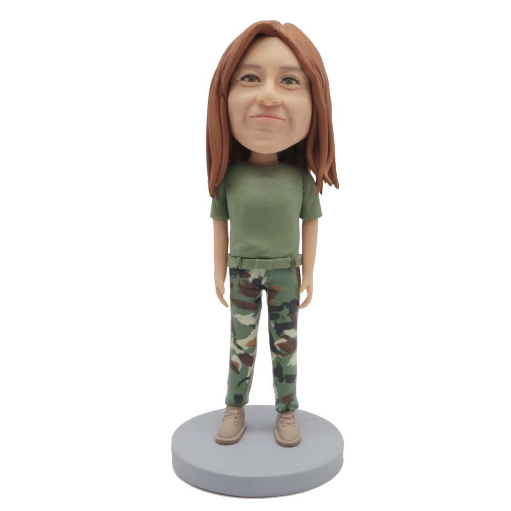 Cool Female In Camouflage Custom Figure Bobblehead