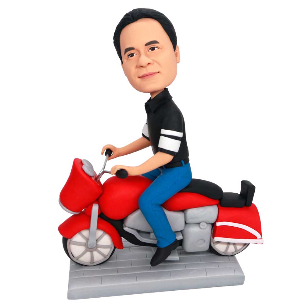 Cool Man Riding Red Motorcycle Dirt Bike Custom Figure Bobbleheads