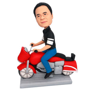 Cool Man Riding Red Motorcycle Dirt Bike Custom Figure Bobbleheads