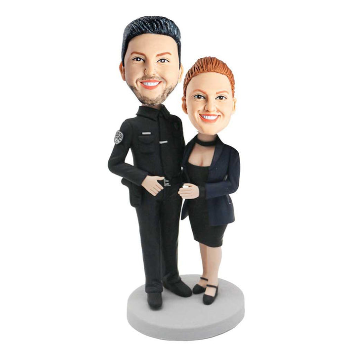Valentine Gifts - Cool Policeman and His Wife Custom Couple Bobblehead