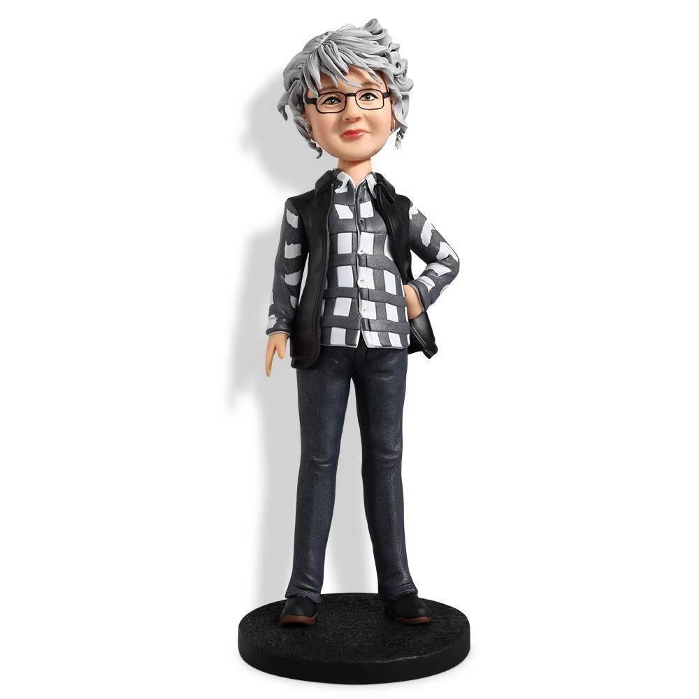 Cool Stripe Jacket Female Custom Figure Bobblehead - Figure Bobblehead