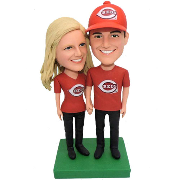 Valentine Gifts - Couple Cincinnati Reds Fans Custom Figure Bobblehead
