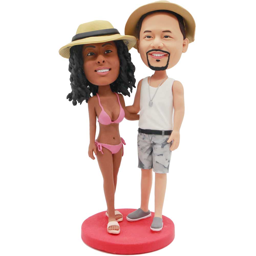 Couple In Bikini And Tank Top Custom Couple Bobblehead