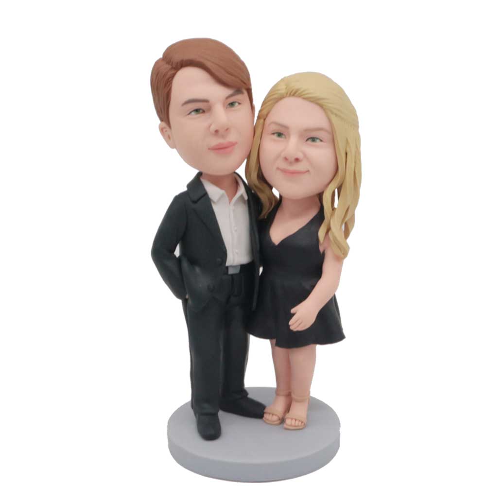 Couple In Black Skirt And Suit Custom Couple Bobblehead