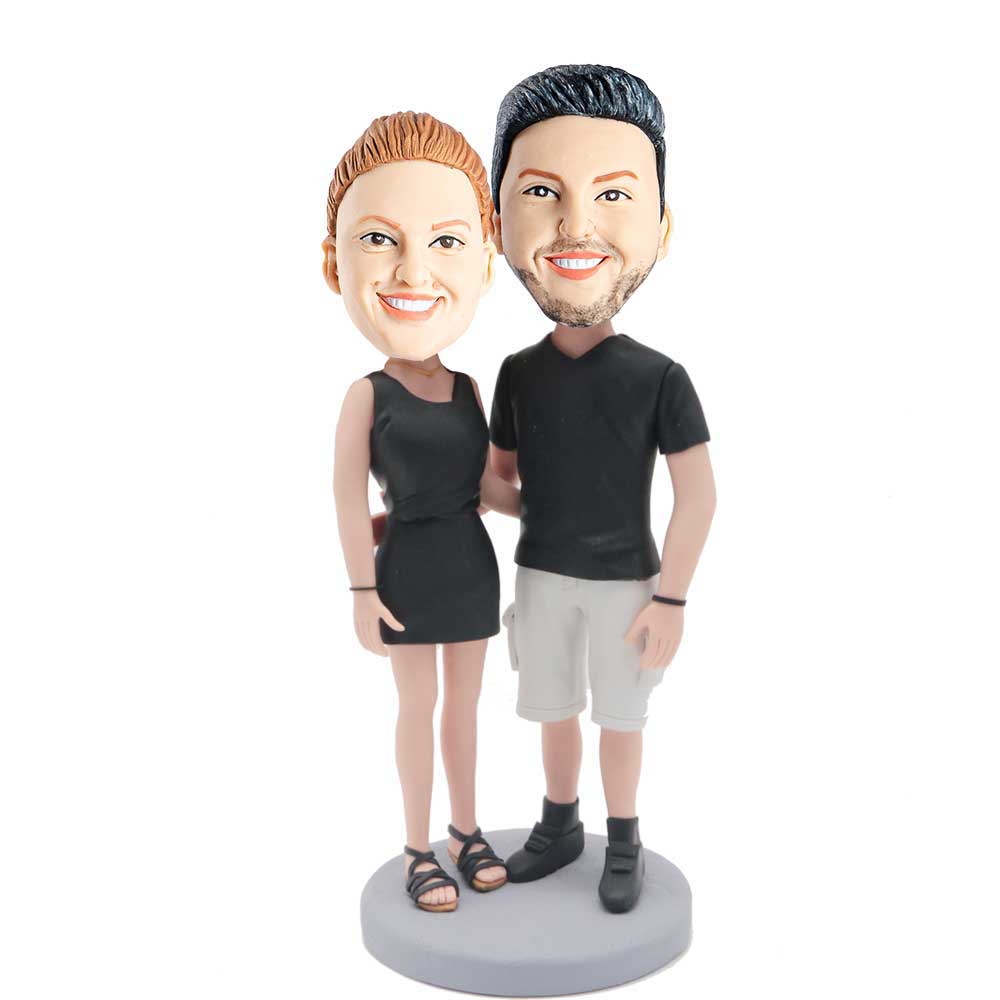 Couple In Black Sportswear Custom Couple Bobblehead