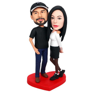 Couple In Casual Clothes Hold Together Custom Figure Bobbleheads