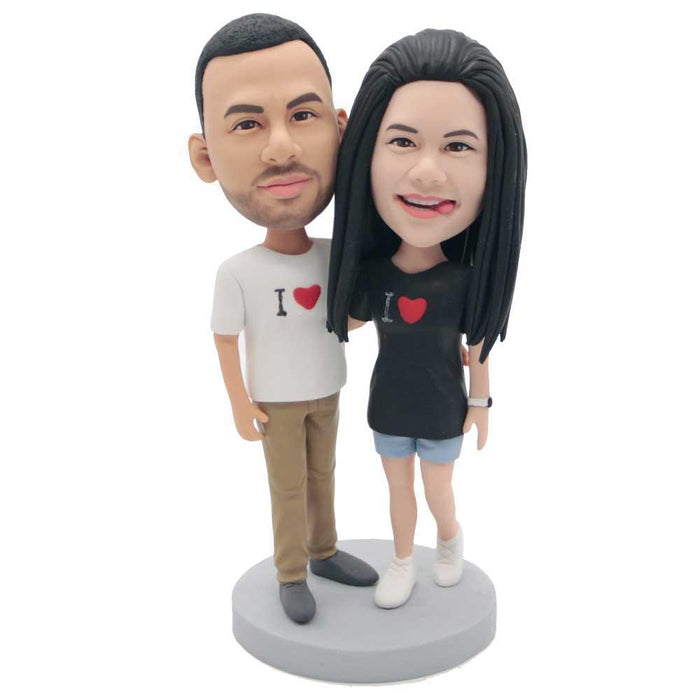 Valentine's Day Gifts Custom Couple Bobbleheads In Heart Couple Outfit