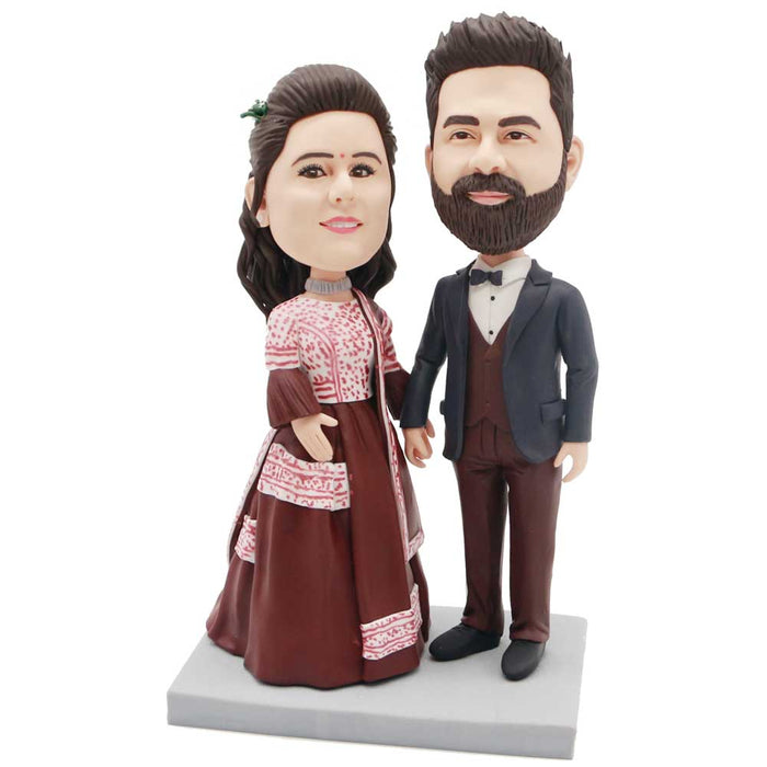 Valentine Gifts - Couple In Evening Dress And Hand In Hand Custom Figure Bobblehead