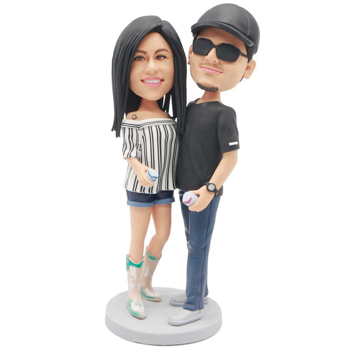 Valentine Gifts - Couple In Fashion Clothes With Drinks Custom Figure Bobblehead