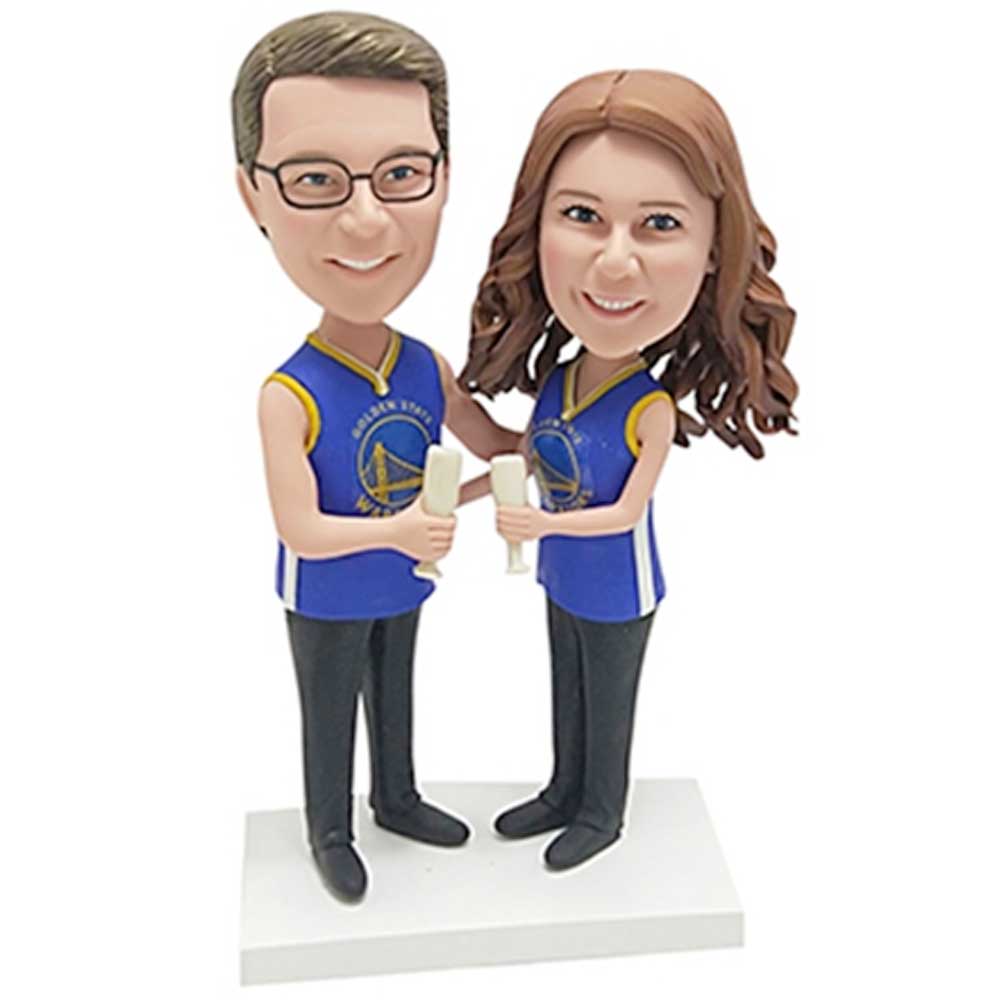 Couple In Golden State Warriors Jerseys Custom Figure Bobblehead