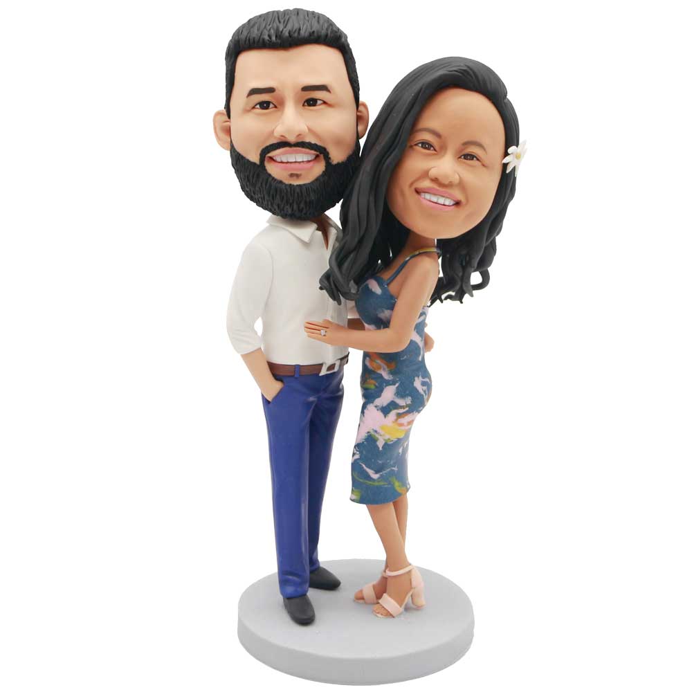 Couple In Halter Skirt And White Shirt Custom Figure Bobblehead