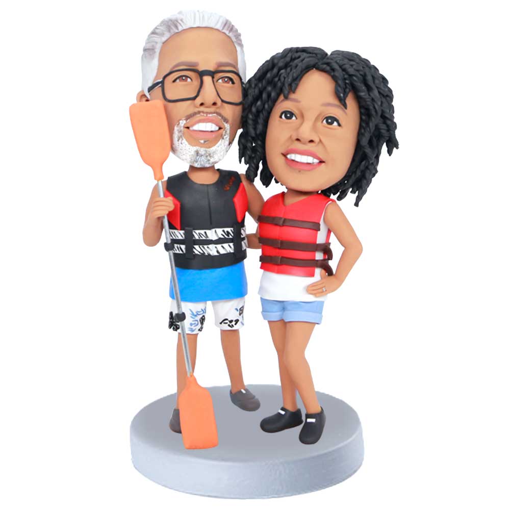 Couple In Life Jacket Holding A Paddle Custom Figure Bobbleheads