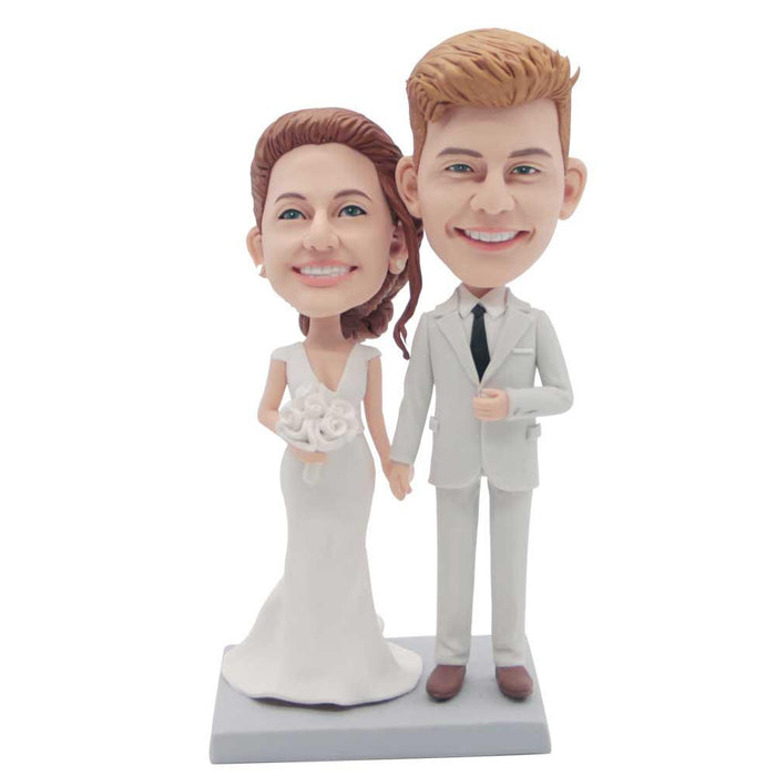 Bride And Groom In Wedding Dress And Suit Custom Wedding Bobbleheads Cake Topper