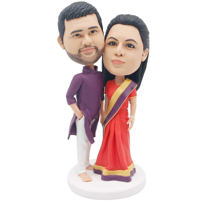 Valentine Gifts - Custom Couple Bobbleheads In Indian Vintage Clothing