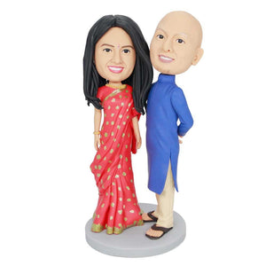 Custom Indian Couple Bobbleheads In Vintage Clothing