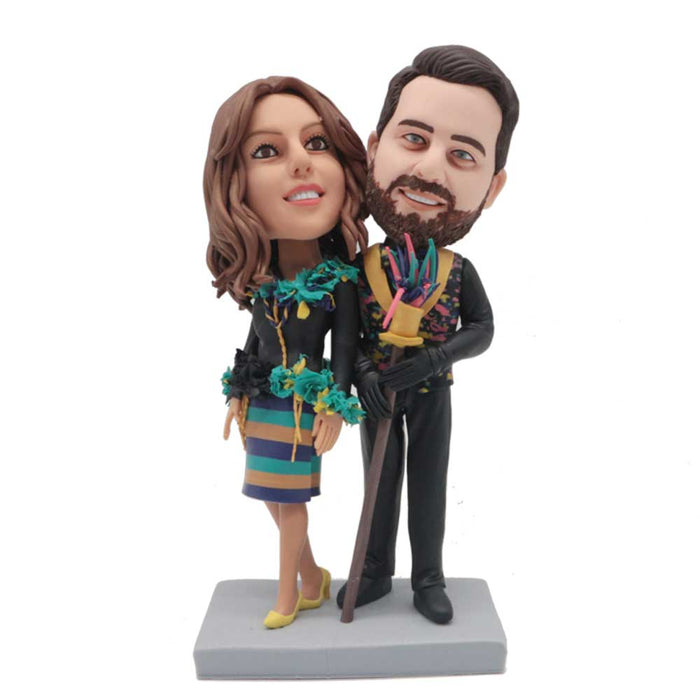 Valentine Gifts - Couple In Vintage Holiday Costumes Custom Couple Bobblehead