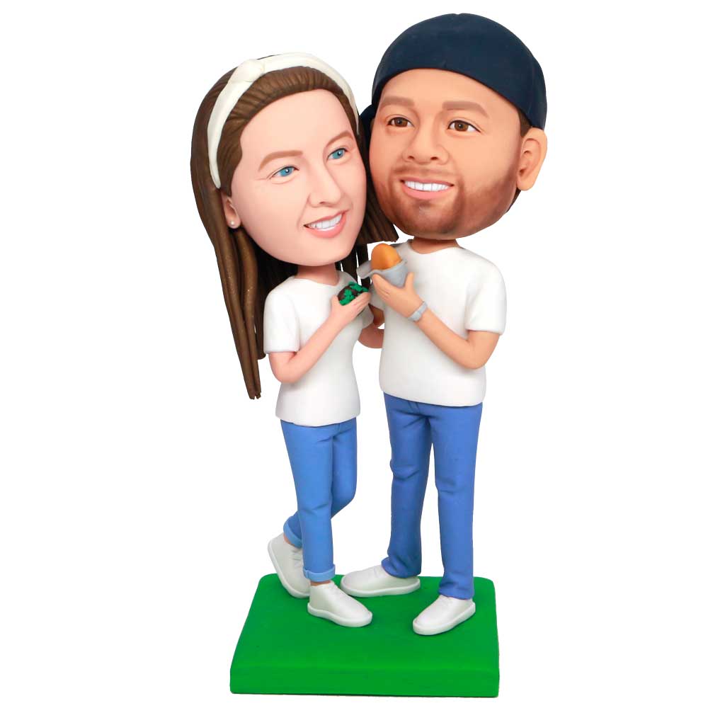 Couple In White T-shirt Custom Figure Bobbleheads