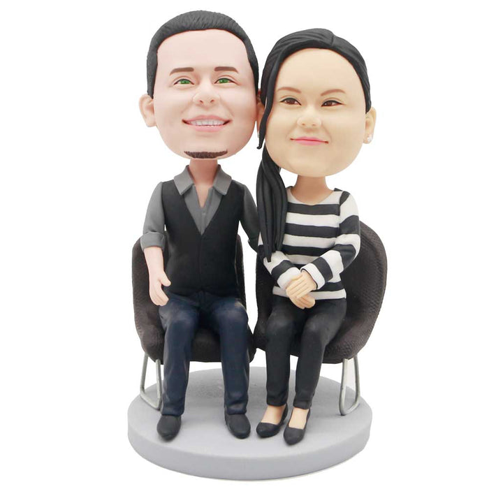 Valentine Gifts - Couple Sitting In Chairs Custom Figure Bobblehead