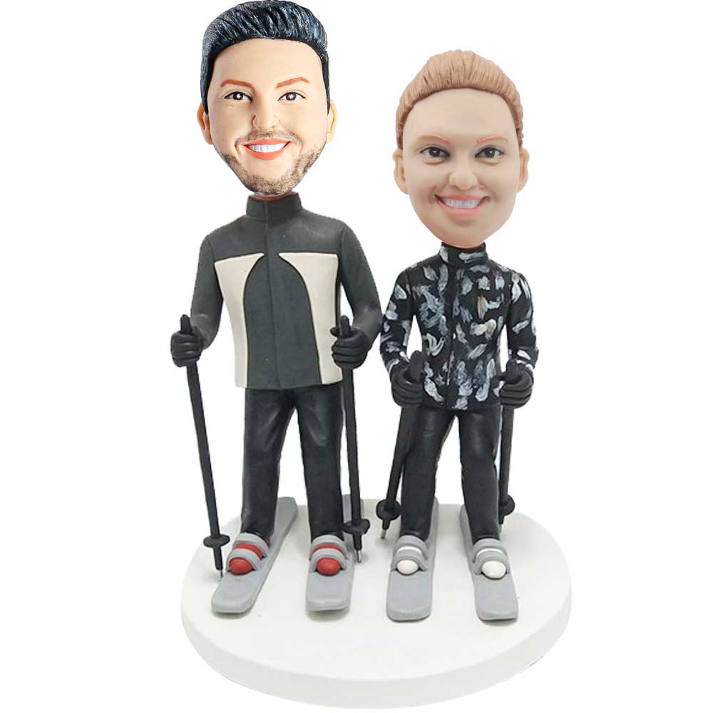 Couple Skier In Ski Suit Custom Figure Bobbleheads