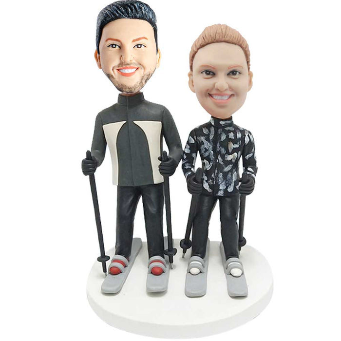 Valentine Gifts - Couple Skiers In Ski Suit Custom Figure Bobbleheads