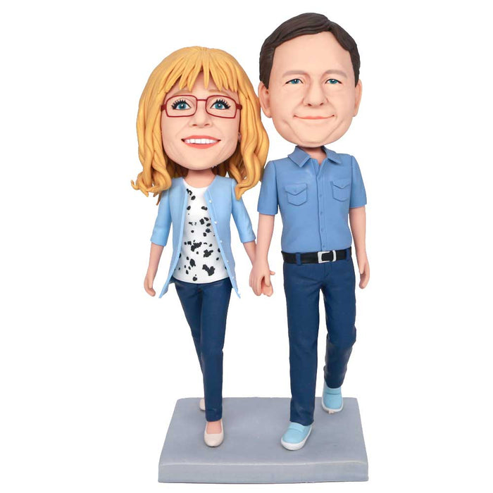 Valentine's Day Gifts Couple Walking Together Hand In Hand Custom Couple Bobbleheads
