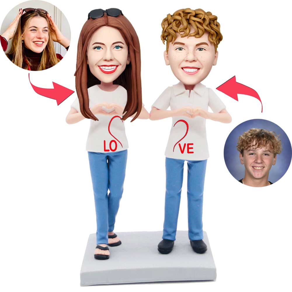 Couple With Hearts Custom Figure Bobbleheads