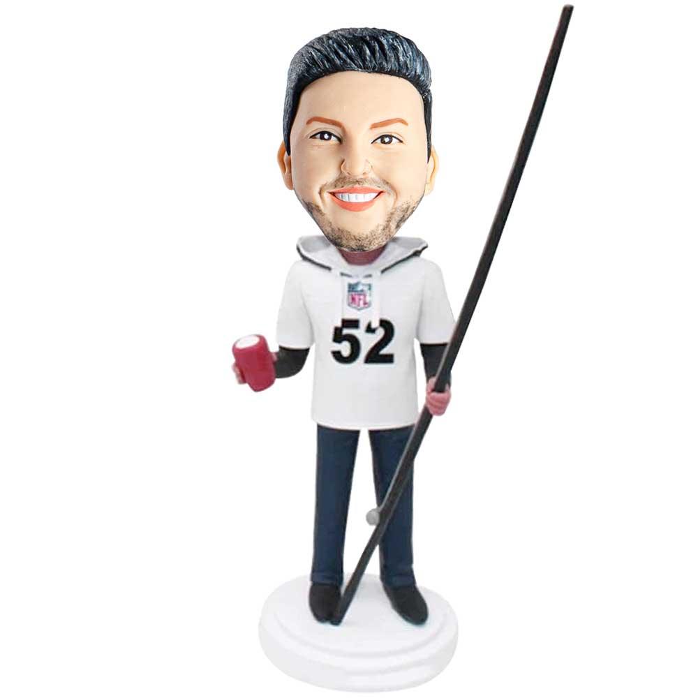 Male In White NFL Jersey Custom Figure Bobblehead